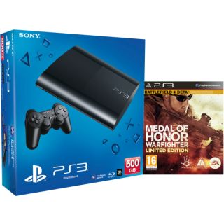 PS3 New Sony PlayStation 3 Slim Console (500 GB)   Black   Includes Medal of Honor Warfighter      Games Consoles