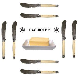 Authentic French Laguiole�   8 Butter Knives/Spreaders   HORN (Original Genuine French Laguiole Jean Dubost   6"   Quality Family Dinner White Color Table Flatware/Cutlery Setting   Manufactured in France   Stainless Steel Lemmet   With Certificate of