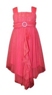 Bonnie Jean Girls Coral Glitter Mesh Party Flower Girl Dress Clothing