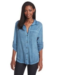 LAmade Women's Antique Wash Rolled Sleeve Top, Imperial Blue, Medium