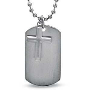 Mens Cross and Dog Tag Pendant in Stainless Steel   Zales