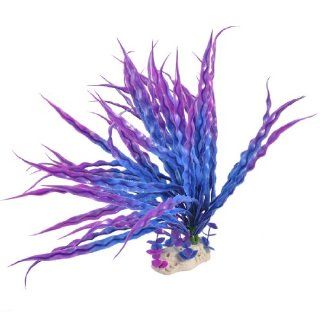 14.6" High Plastic Purple Blue Long Leaves Water Grasses Ornament for Aquarium  Aquarium Decor Plastic Plants 