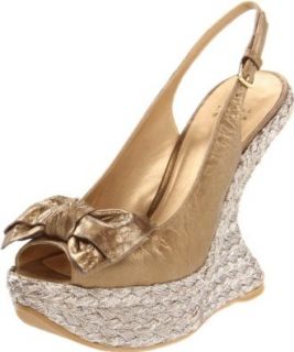 Stuart Weitzman Women's Softbow Wedge Sandal,Old Gold Pearl Vecchio,9.5 M US Shoes