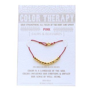 Pink Color Therapy Bracelet with 24K Glided Glass Beads Link Charm Bracelets Jewelry