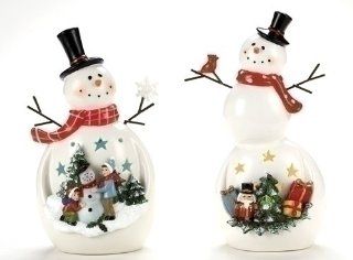 Pack of 2 LED Porcelain Snowman Christmas Figures 7.75"   Holiday Figurines