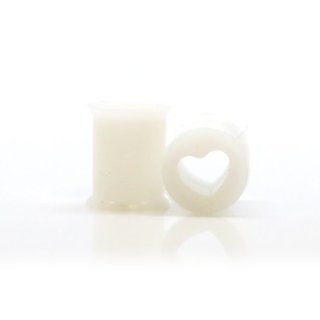 0G ~ 8mm ~ White Heart Flexible Silicone Ear Flesh Tunnel Plugs Gauges ~ Sold as a Pair Double Flared Body Piercing Plugs Jewelry