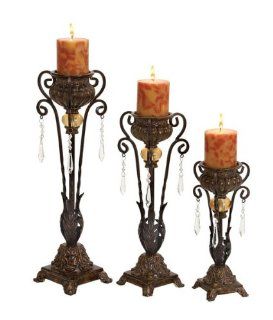 Set of Three Beautiful Polystone Metal Decorative Candle Holders   Pillar Holders