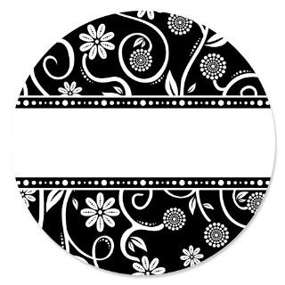 Modern Floral Black & White   Circle Sticker Labels (1 sheet of 24) Health & Personal Care