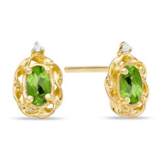 Oval Peridot and Diamond Accent Frame Earrings in 10K Gold   Zales