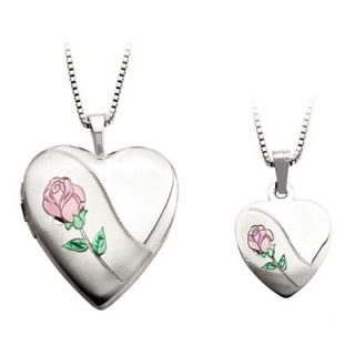 Mother and Daughter Matching Rose in Heart Locket and Heart Pendant