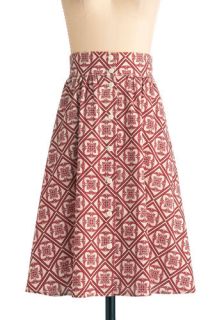 Button to See Here Skirt in Red Flower  Mod Retro Vintage Skirts