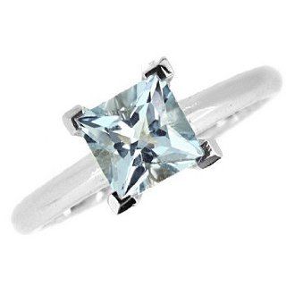 Princess Cut Blue AAA Aquamarine Solitaire Enagement Ring 14k White Gold Engagement Rings Jewelry