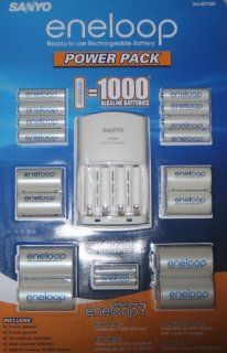 Sanyo Eneloop Power Pack with Battery Charger, 12 AA & 2 AAA Batteries Plus 4 C & 4 D Size Adapter Electronics