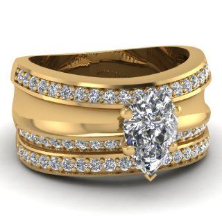 1.35 Ct Pear Shaped Diamond Engagement Rings Set SI2 D Color CutVery Good 14K GIA Wedding Ring Sets Jewelry