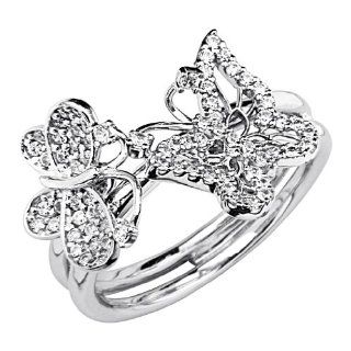 .925 Rhodium Plated Sterling Silver CZ Cubic Zirconia Fashion 11mm width Butterfly Ring Band (Size 5 to 9) The World Jewelry Center Jewelry