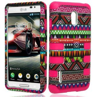 Dual Layer Plastic Silicone Ribcase Tribal On Hot Pink Hard Cover Snap On Case For LG Optimus F7 US780 (StopAndAccessorize) Cell Phones & Accessories