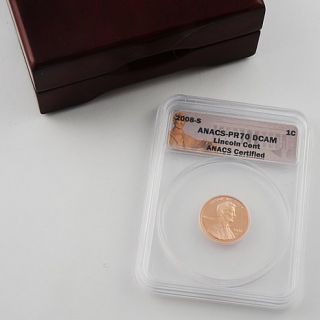2008 ANACS PR70 DCAM Lincoln Cent with Wooden Case