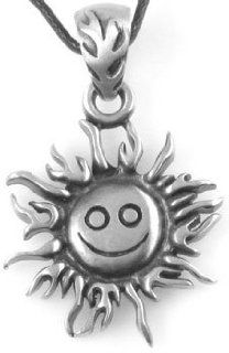Sunny Happy Face Sun Pewter Pendant Necklace Jewelry