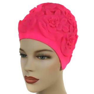 Hot Pink Floral Vintage Style Latex Swim Bathing Cap  Swim Caps That Keep Hair Dry  Sports & Outdoors