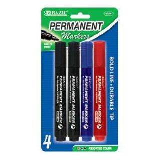 BAZIC Assorted Color Bullet Tip Permanent Marker 4 Per Pack, Black/Red/Blue  Add On 