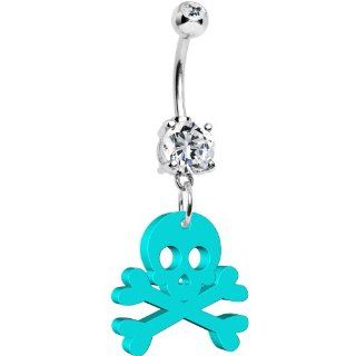 Turquoise Acrylic Skull and Crossbones Belly Ring Body Candy Jewelry
