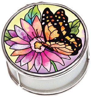 Amia Handpainted Glass Daisy and Butterfly Hinged Jewelry Box, 2 Inch by 1 1/4 Inch by 2 Inch   Small Glass Jewelry Box