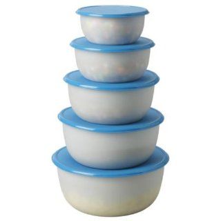 Ikea Reda Stack able Food Saver Containers Set of 5, BPA Free, Round Transparent White, Blue Kitchen & Dining