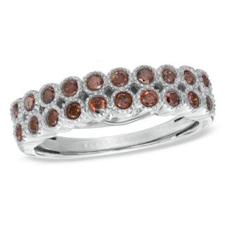 CT. T.W. Enhanced Red Diamond Double Row Band in Sterling Silver