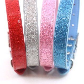 "Bedazzle" Personalizable Glitter Leather Collar for Dog and Cat   Blue, X Small (7" 11")  Pet Collars 