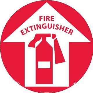NMC WFS10 Walk On Floor Sign with Graphic, "FIRE EXTINGUISHER", 17" Diameter, Pressure Sensitive Vinyl, White On Red Industrial Warning Signs