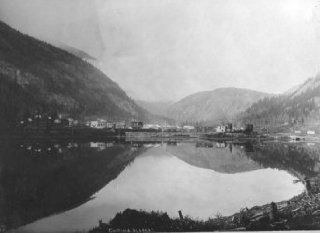 View of Chitina and mountains across water Vintage Black & White Photograph b1  
