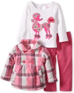 Nannette Girls 2 6X 3 Piece Plaid Poodle Jacket Shirt and Pant, Pink, 2T Pants Clothing Sets Clothing