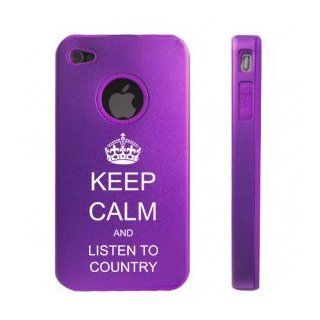 Apple iPhone 4 4S Purple D7399 Aluminum & Silicone Case Cover Keep Calm and Listen To Country Cell Phones & Accessories