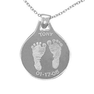 Baby Footprints Disc Pendant in Sterling Silver (1 Name and Date