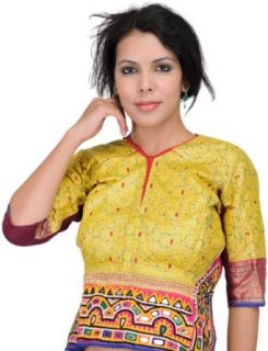 Exotic India Daffodil Yellow Backless Choli from Kutch with An   Daffodil Yellow World Apparel Clothing