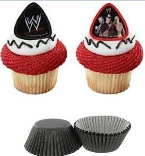 Cakesupplyshop Packaged WWE Wrestling 12ct Cupcake Cake Decoration Rings with 12 Black Baking Cups 