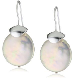 Catherine Canino Sterling Silver and Round Freshwater Pearl and Dangle Earrings, 20mm Drop Earrings Jewelry