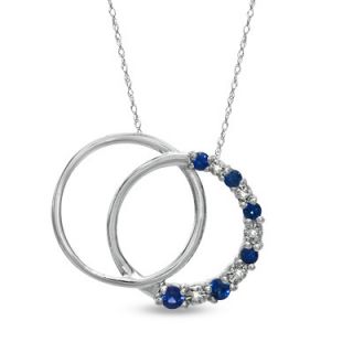 Lab Created Sapphire and Diamond Accent Double Circle Pendant in 10K