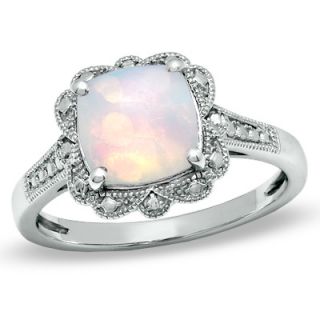 0mm Cushion Cut Lab Created Opal Vintage Style Ring in Sterling