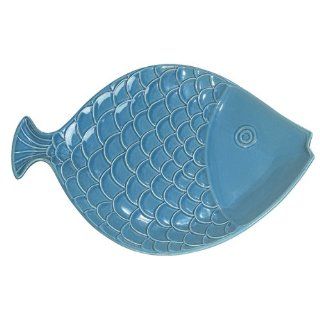 Fish Platter   Dark Aqua   15"   Microwave and Dishwasher Safe Ceramic   Can Also Be Hung for Tropical Nautical Decor   New Kitchen & Dining