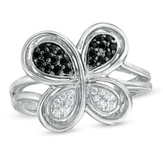 CT. T.W. Enhanced Black and White Diamond Butterfly Ring in