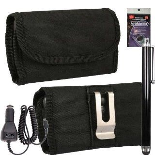 Horizontal heavy duty rugged nylon case that fits the HTC First, DNA, 8xt, Windows 8x with Defender Case or Commuter Case on it. Also works with Ballistic Cases. Comes with Car Charger, Stylus Pen and Radiation Shield. Cell Phones & Accessories