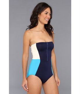 DKNY Metro Block Color Blocked Bandeau Maillot One Piece Currant