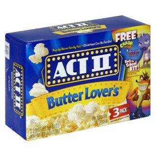 Act II Popcorn, Butter Lovers, 3 Count Boxes (Pack of 12)  Microwave Popcorn  Grocery & Gourmet Food