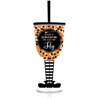 Don't Drink & Fly Halloween Witch 13oz Insulated Wine Glass Slant Lid Straw Kitchen & Dining