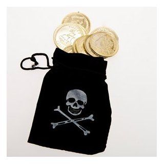 One Dozen (12) Pirate Drawstring Bags with Gold Coins Toys & Games