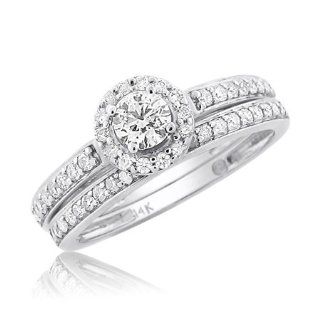 14KT 0.75 CTTW SOLITAIRE WITH ACCENTS BRIDAL SET SOLWACC HALO Jewelry