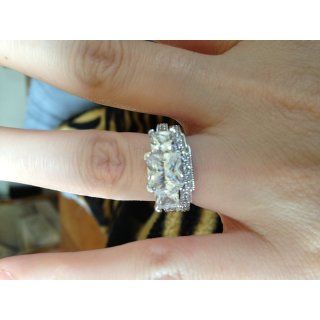 Sterling Silver Cubic Zirconia CZ Wedding Engagement Ring Set Jewelry