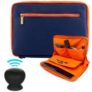 VanGoddy Irista Sleeve   City PRO PU Faux Leather Pouch Cover (NAVY BLUE & NEON ORANGE) fits Microsoft Surface Pro 2 Windowns 10.6" Tablet (Also Surface 2   Surface Pro RT) + Black Mini Suction Bluetooth Speaker with Microphone Computers & A