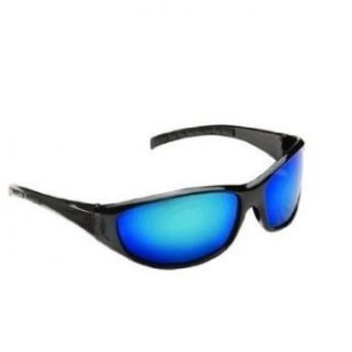 Eclipse Sunglasses   Men's Wrap Around Black Sports Sunglasses With Blue Polycarbonate Shatterproof Reflective Lenses Clothing